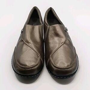 Clarks In Motion Bronze Leather Walking Loafer Shoes 67784 Size 11 M Metallic26V